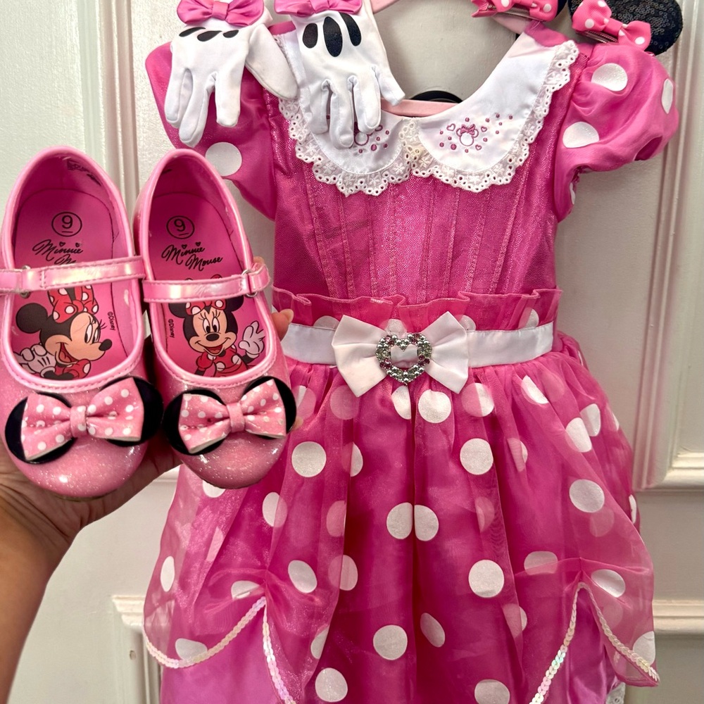 Disney Minnie Mouse Pink and White Embroidered Dress Size: 3T